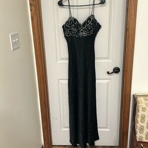 Black sequin long gown satin
